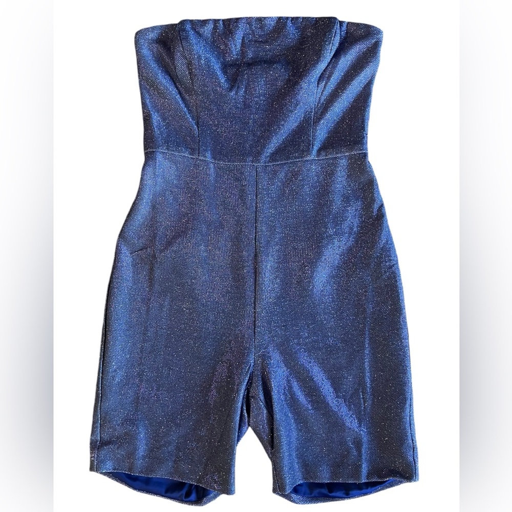 MESHKI Sparkly Purple Romper “Annabelle” Shimmer Bandeau Playsuit Size S Stretch